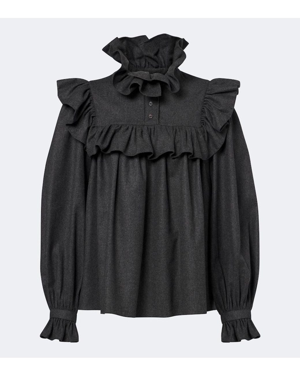 Chloé Black Ruffled Wool And Cashmere Flannel Blouse