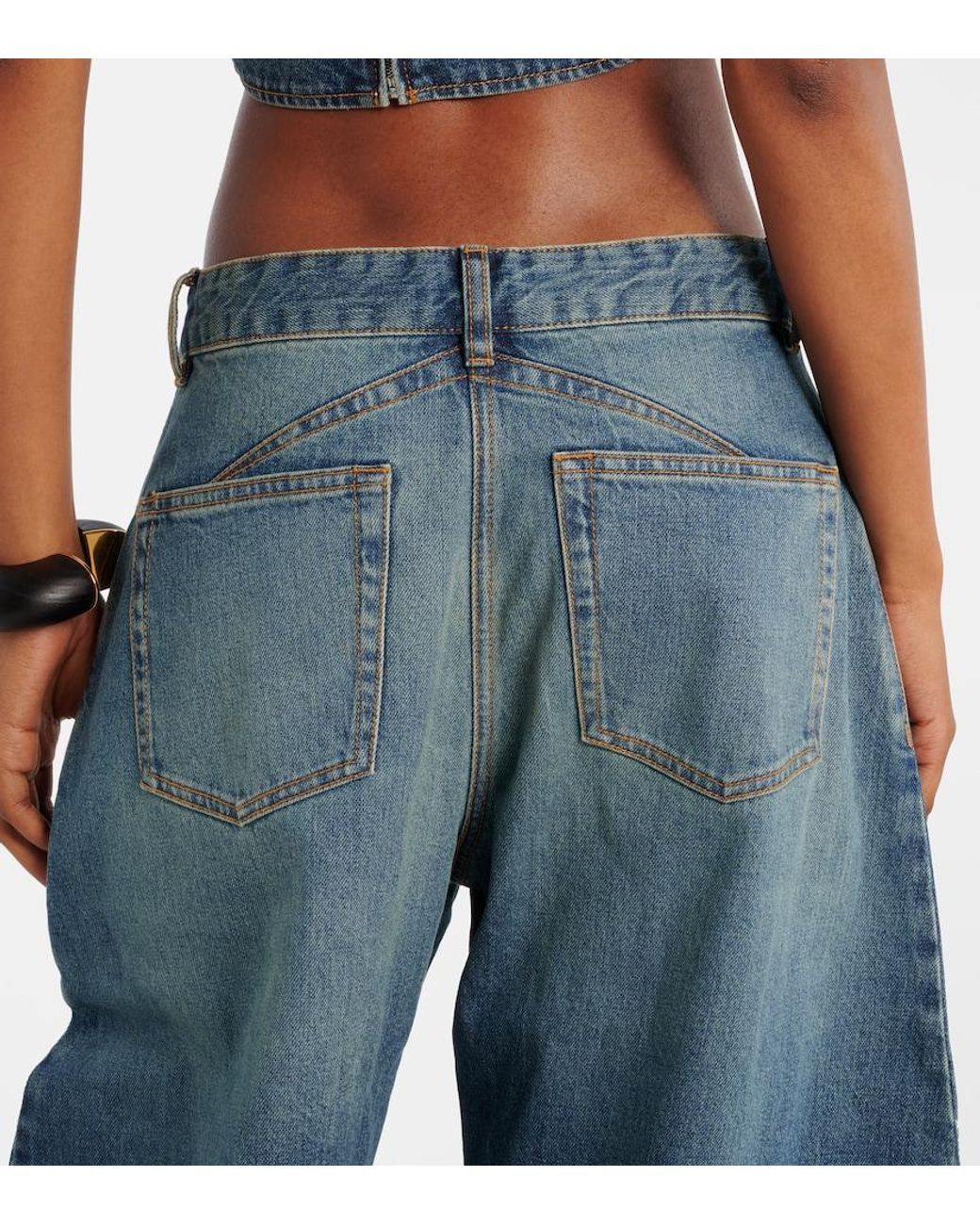 Alaïa Blue High-Rise Barrel-Leg Jeans