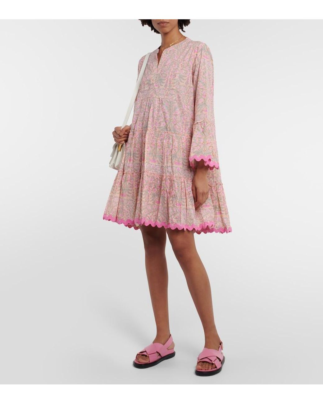 Juliet Dunn Pink Floral Cotton Minidress