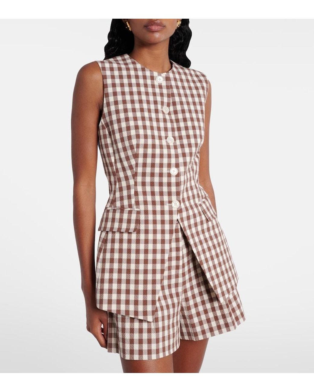 Veronica Beard Natural Lois Gingham Seersucker Top