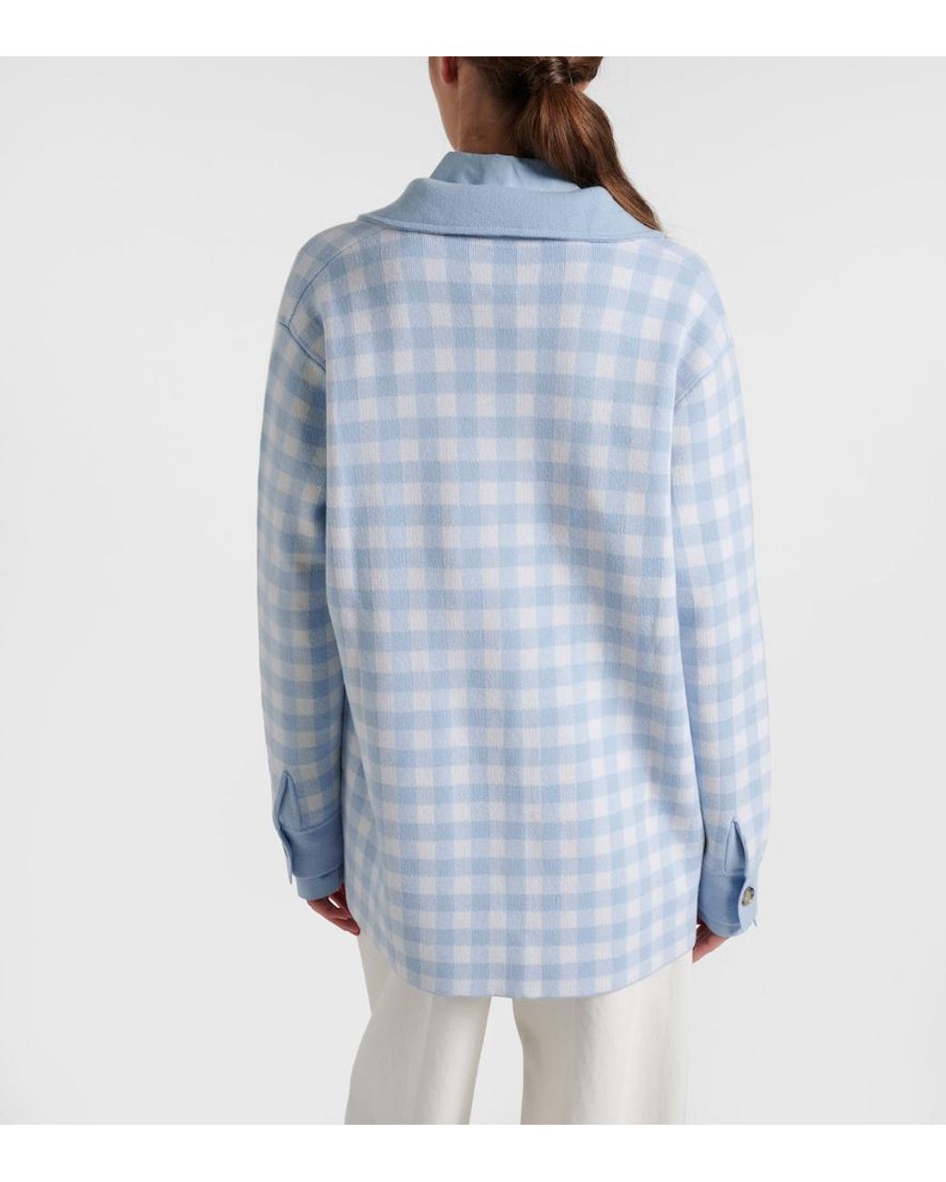 Jardin Des Orangers Blue Gingham Wool And Cashmere Cardigan