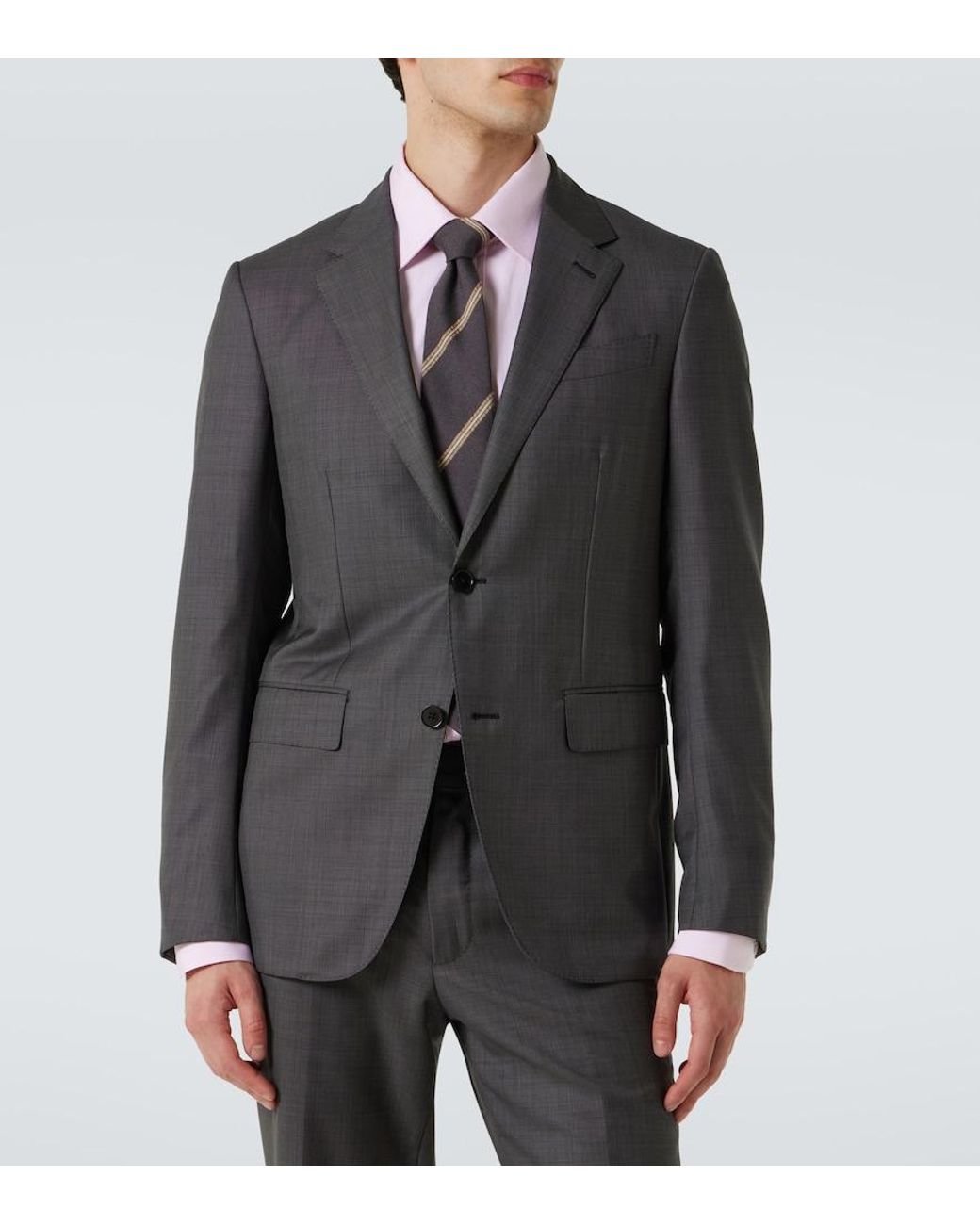 Zegna Gray Single-breasted Virgin Wool Suit for men
