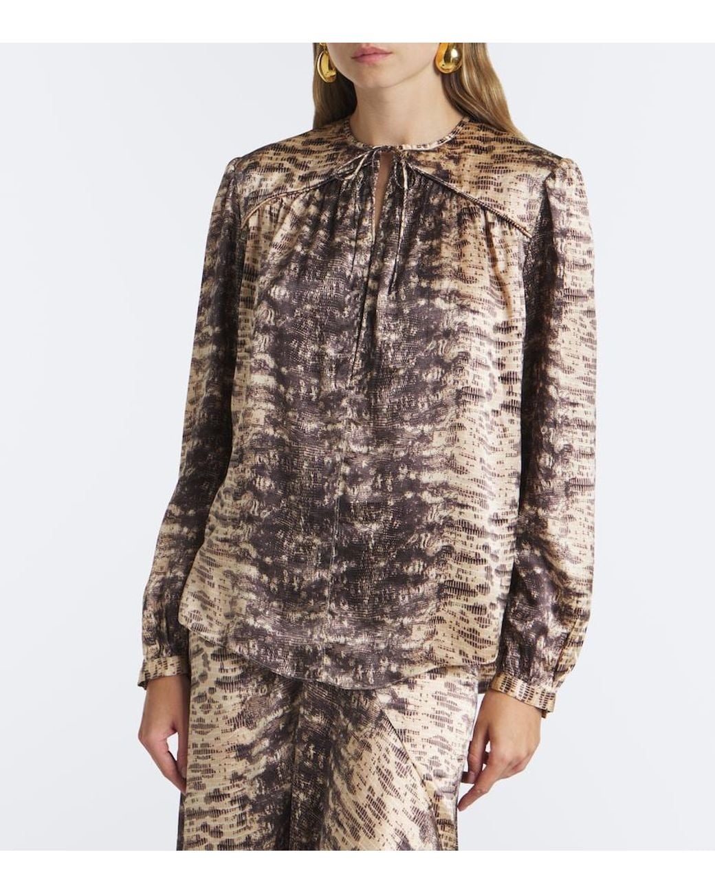 Isabel Marant Brown Laraya Snake-Print Silk Satin Blouse