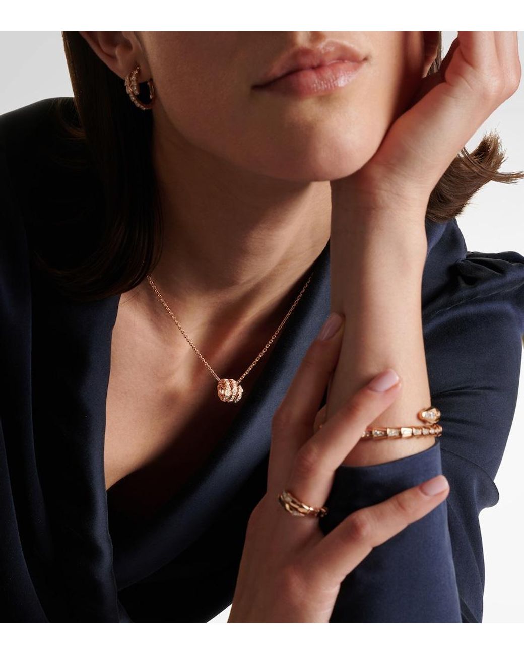 BVLGARI Metallic Serpenti Viper 18Kt Rose Pendant Necklace With Diamonds