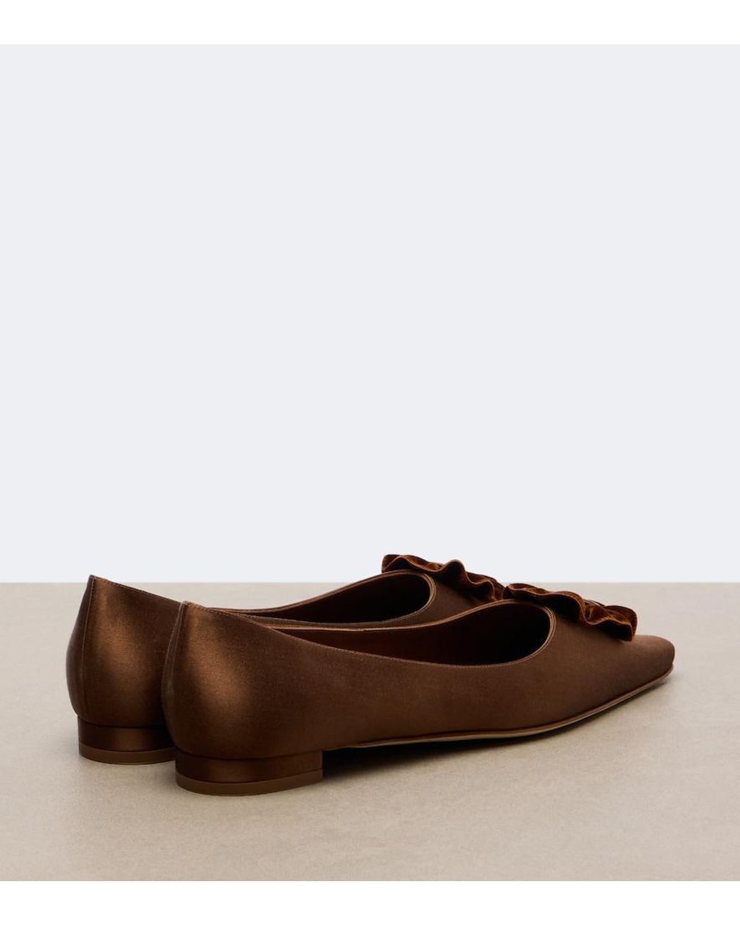 Manolo Blahnik Brown Fortanflat Satin Ballet Flats