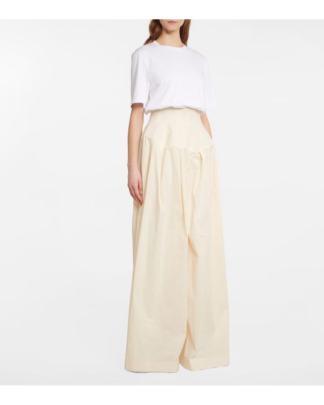 The Row Trude Cotton High rise Wide leg Pants in Natural Lyst