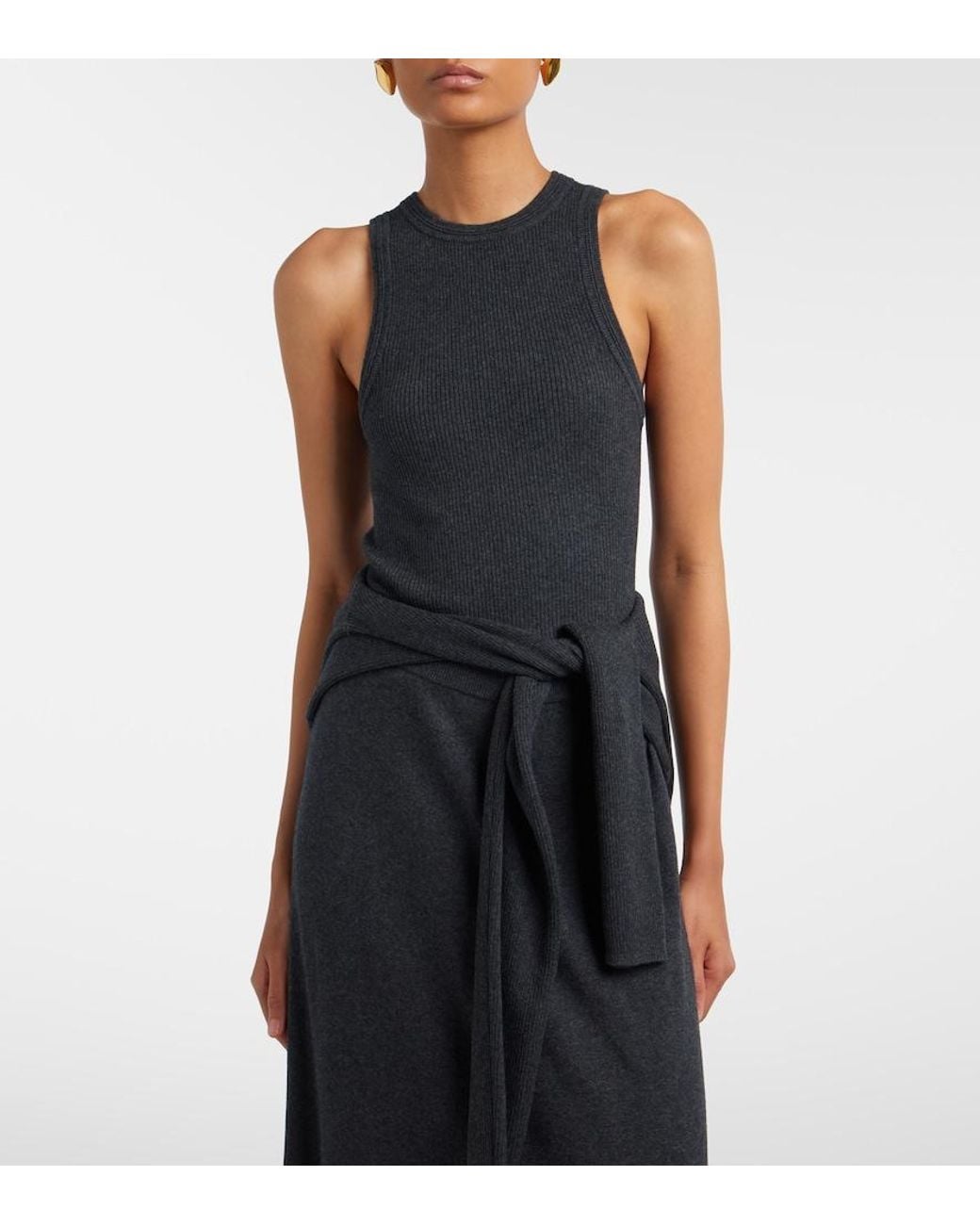 Lisa Yang Black Amya Ribbed-Knit Cotton And Cashmere Tank Top