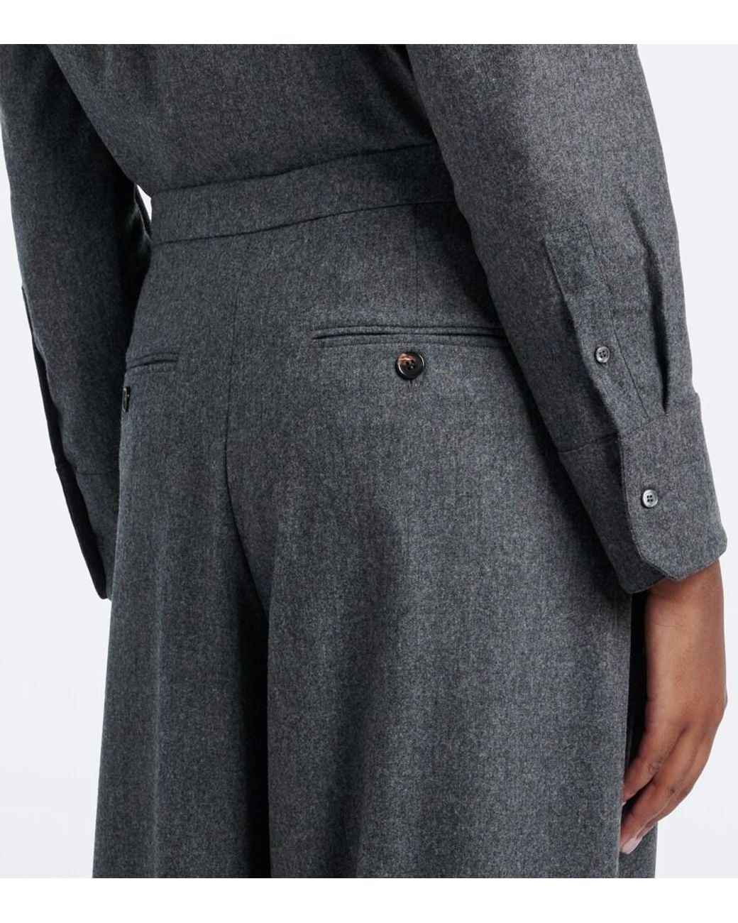 Max Mara Gray Pleated Wool Wide-Leg Pants