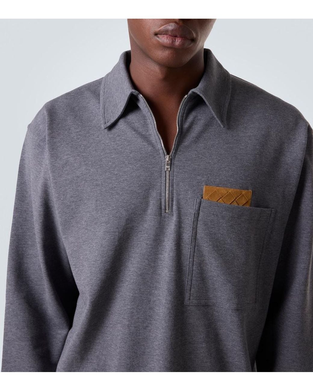 Bottega Veneta Blue Intrecciato Cotton Jersey Polo Sweater for men