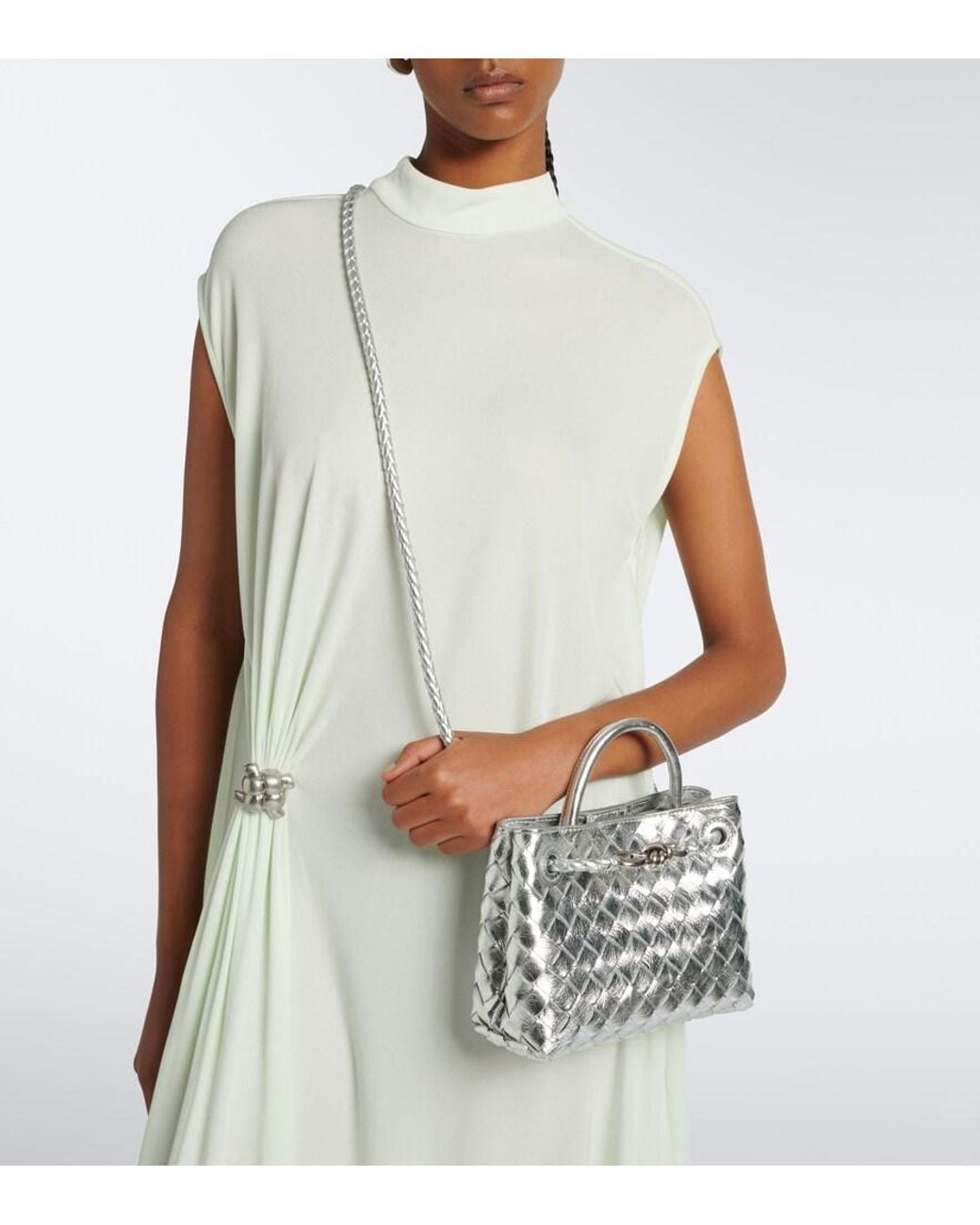 Bottega Veneta Gray Andiamo Mini Leather Top-Handle Bag