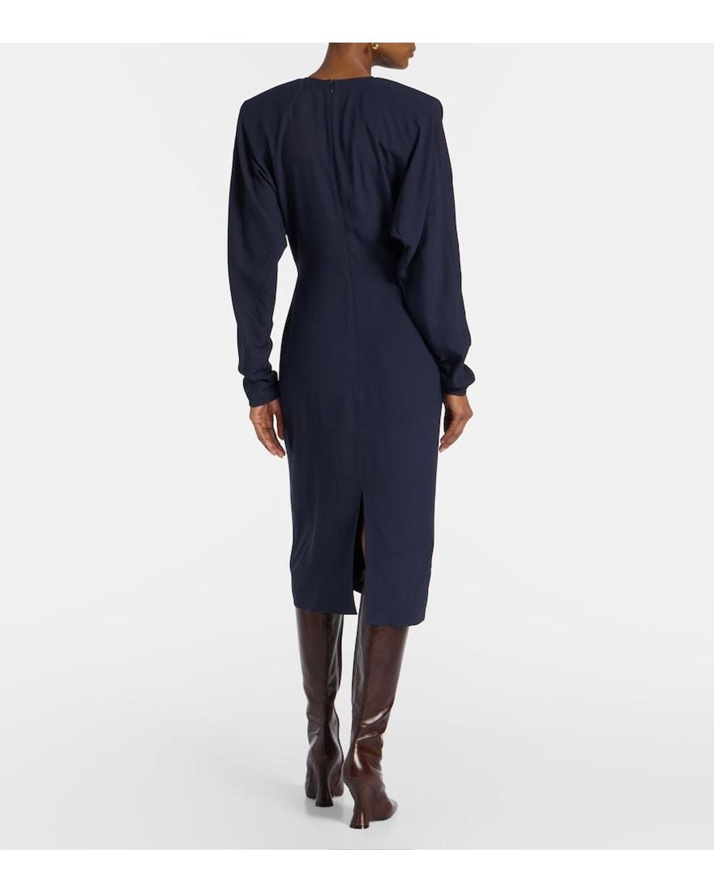 Stella McCartney Blue Gathered Satin Midi Dress