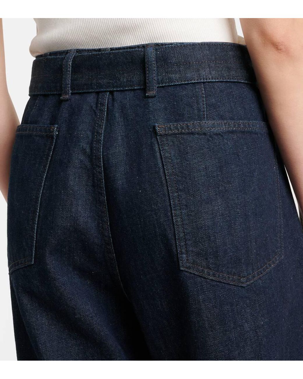 Lemaire Blue Twisted Belted Barrel-Leg Jeans