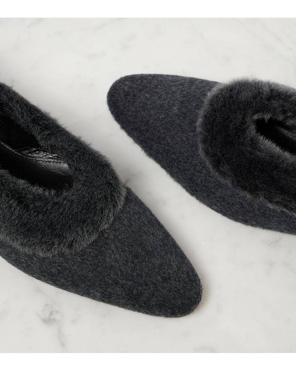 Totême Black Shearling-Lined Ballet Flats