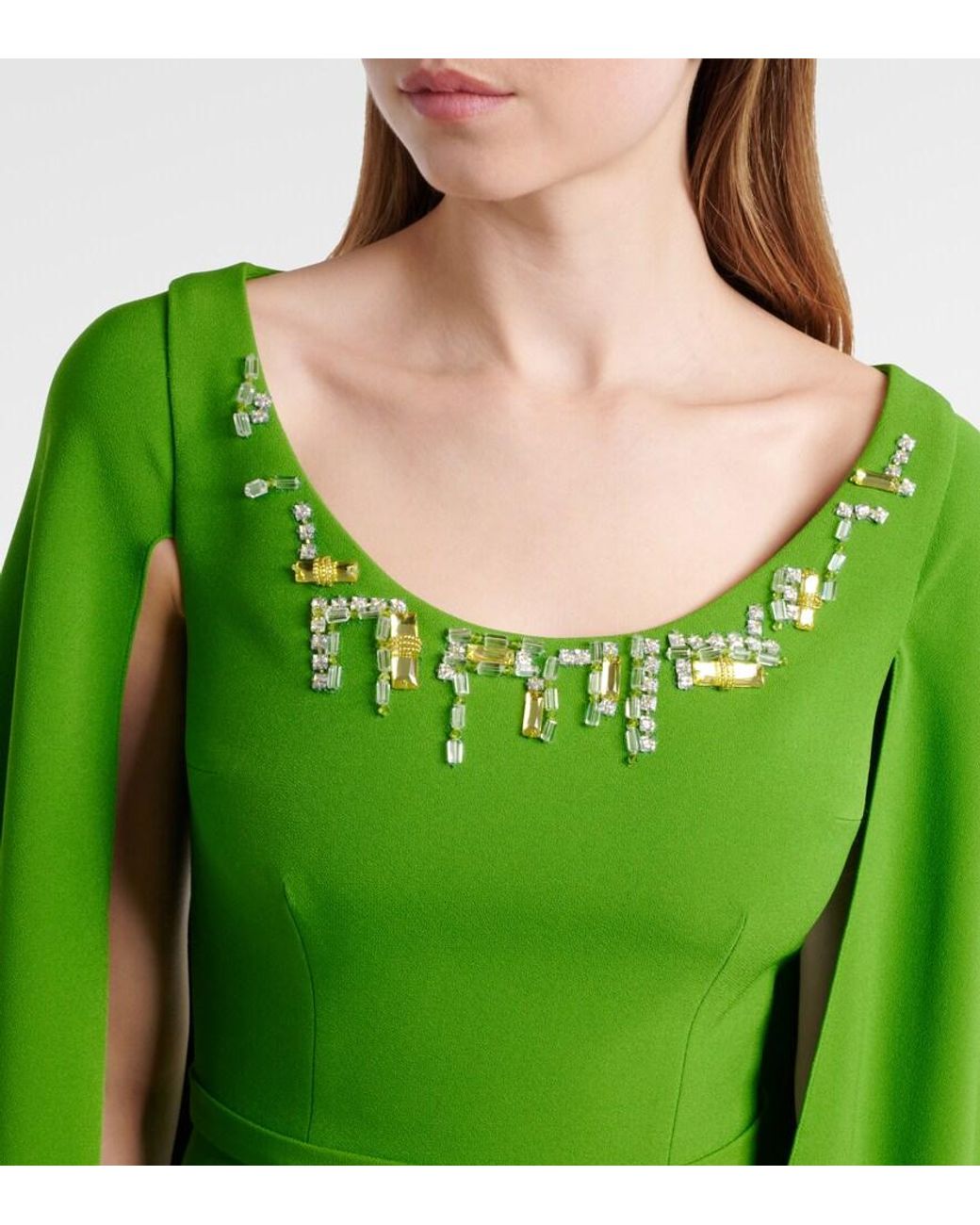 Safiyaa Green Agata Embellished Crêpe Gown
