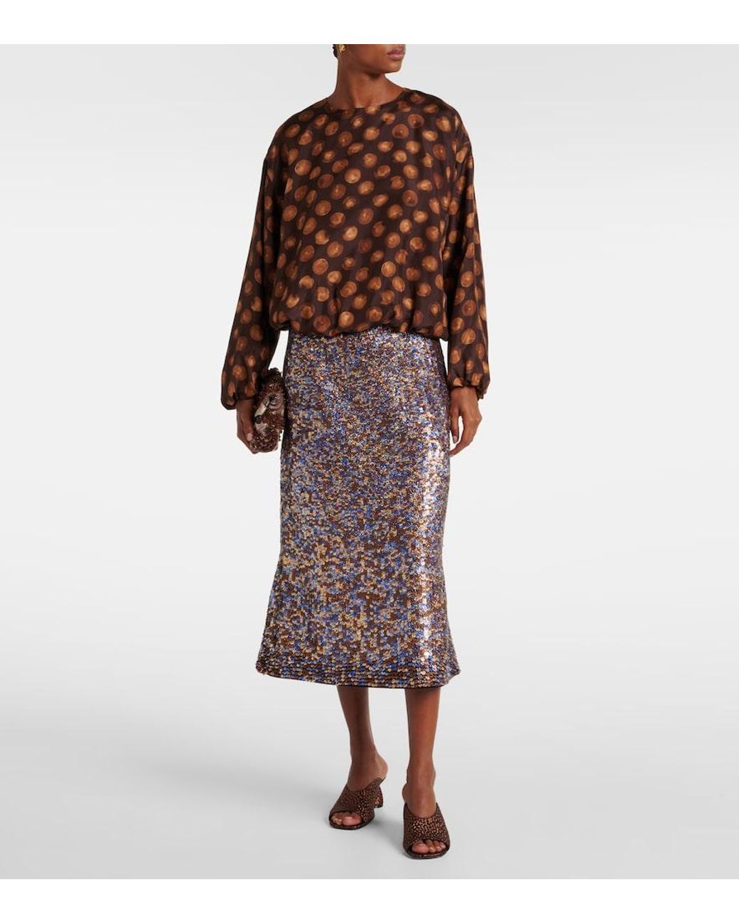 Dries Van Noten Brown Printed Satin Blouse