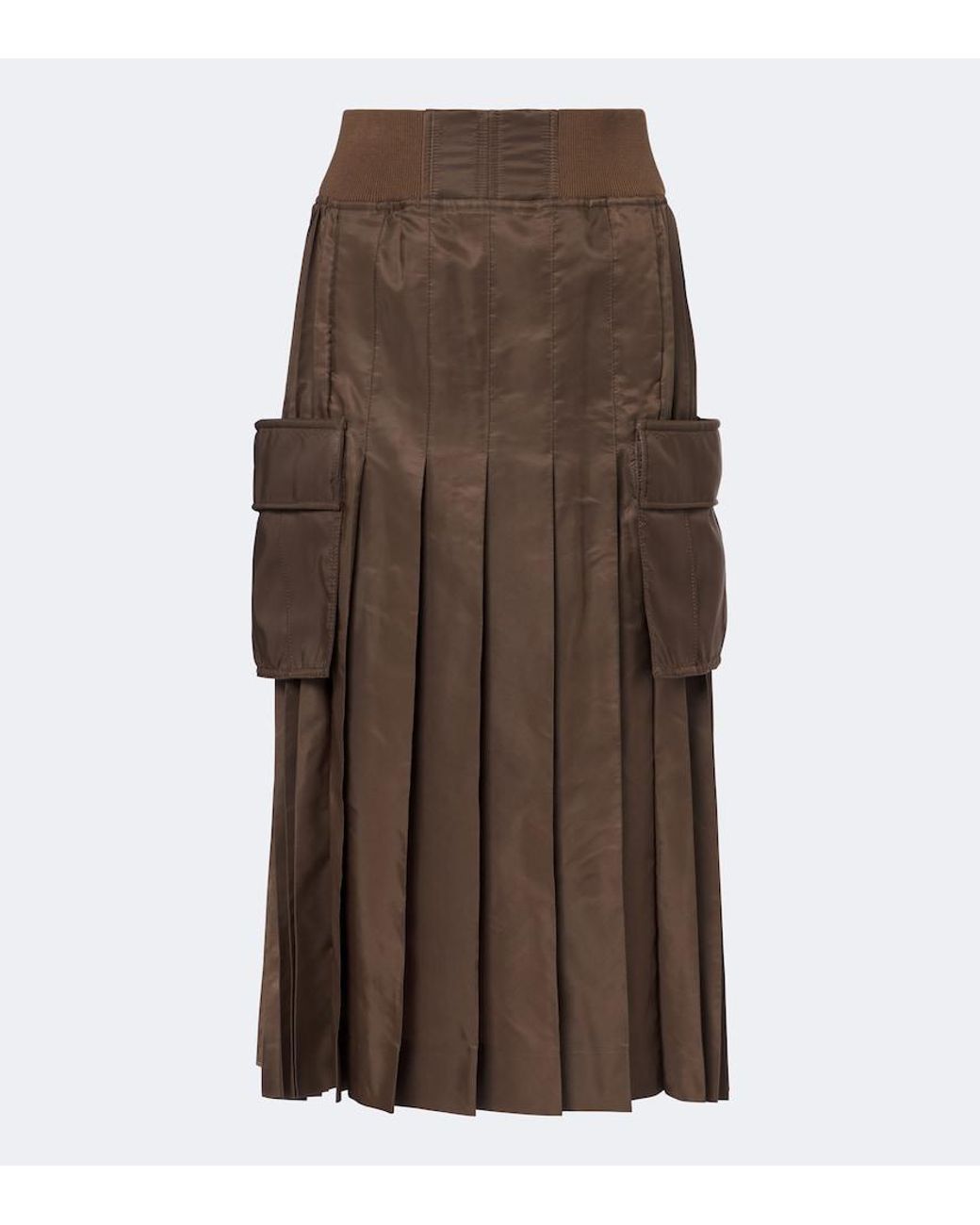 Sacai Brown Pleated Twill Midi Skirt