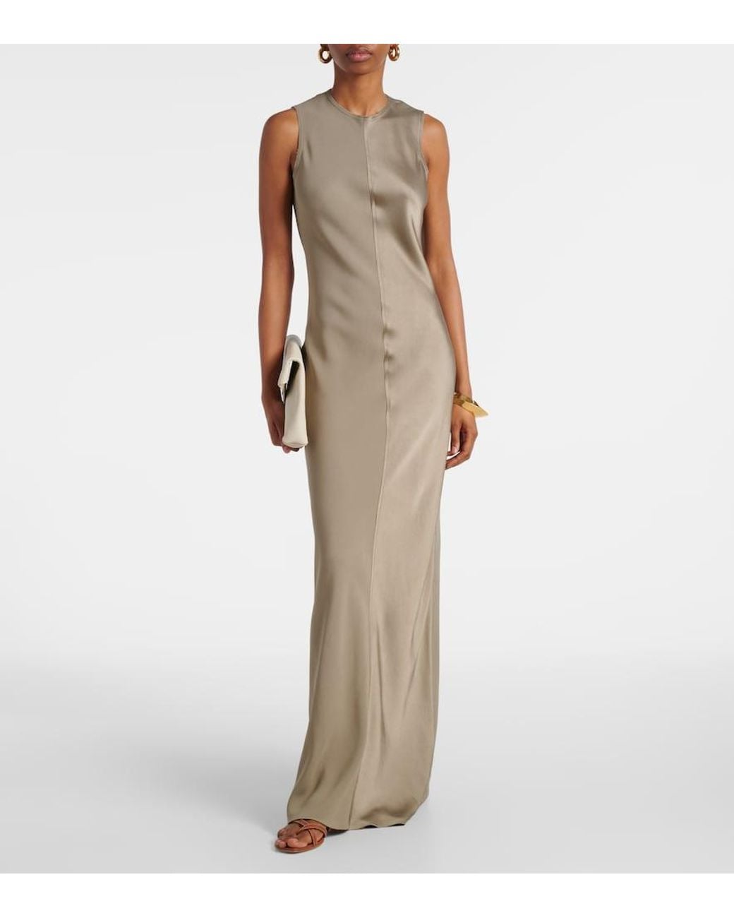 AMI Natural Paneled Satin Maxi Dress