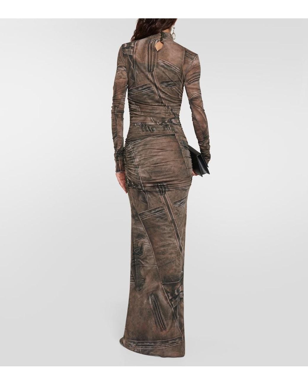 Blumarine Green Printed High-Neck Gown