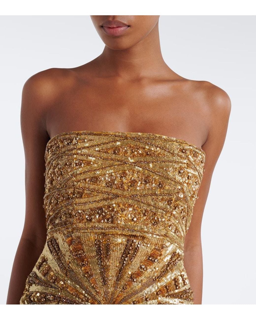 La Fuori Natural Embellished Silk Bustier Dress