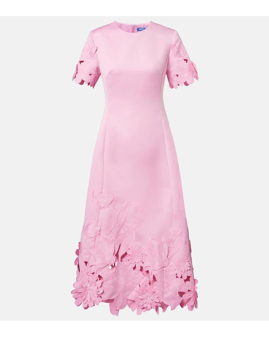 LEO LIN Pink Floral-Applique Embroidered Cocktail Dress