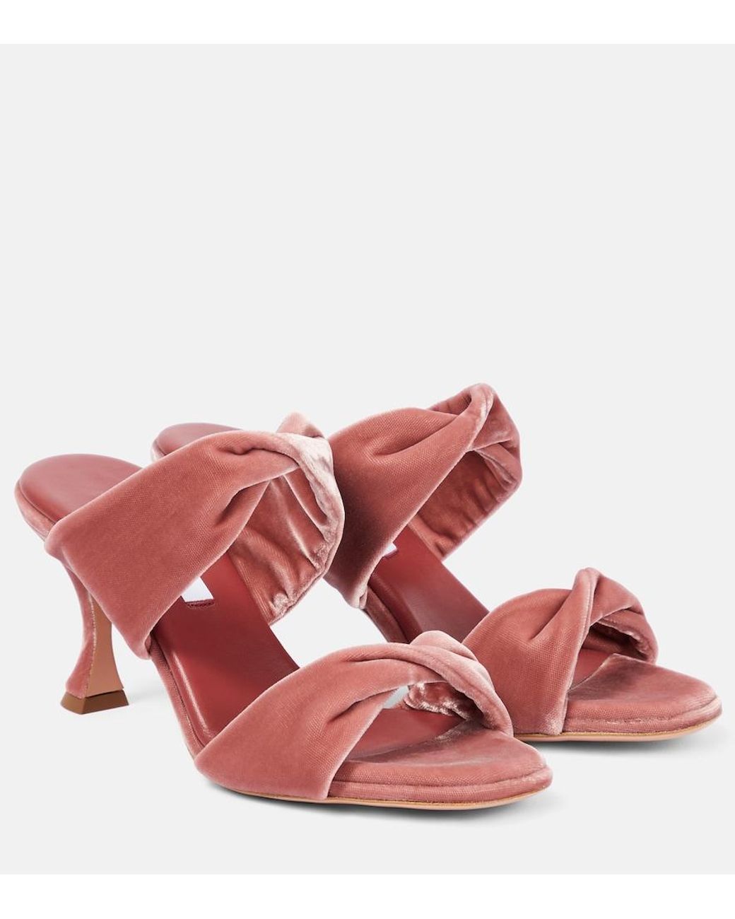 Aquazzura Red Twist 95 Velvet Mules