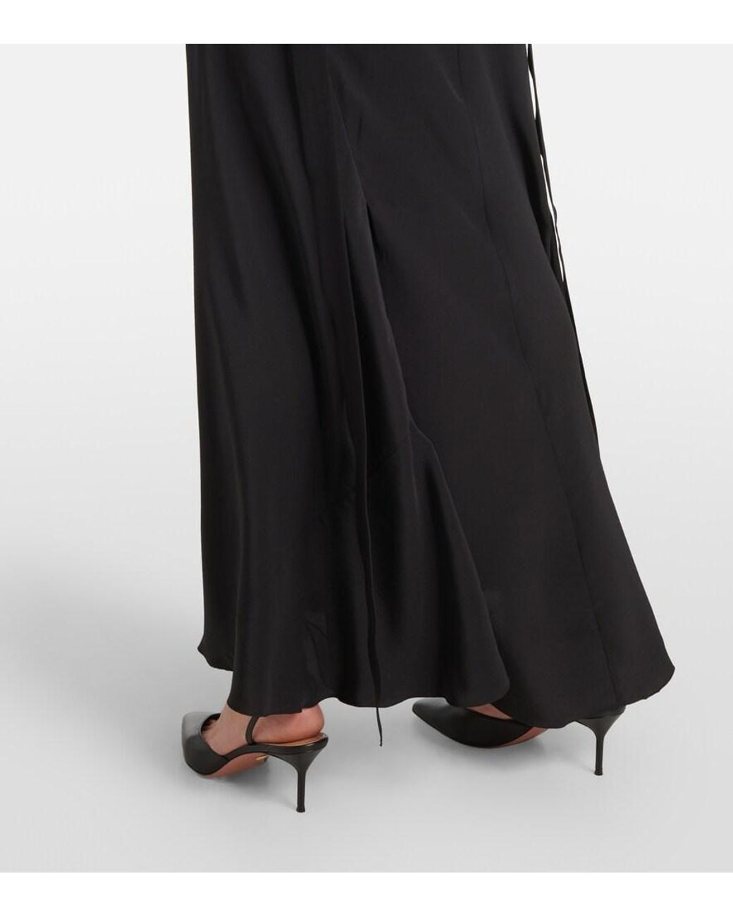 Victoria Beckham Black Lace-Trimmed Silk Midi Dress