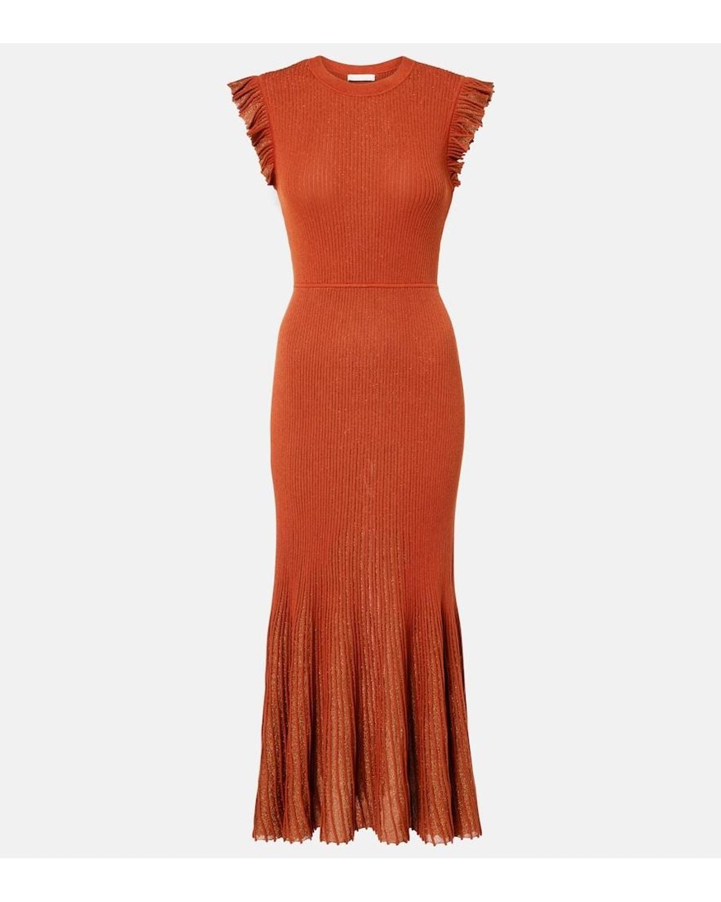 Ulla Johnson Orange Noelle Knitted Lame Midi Dress