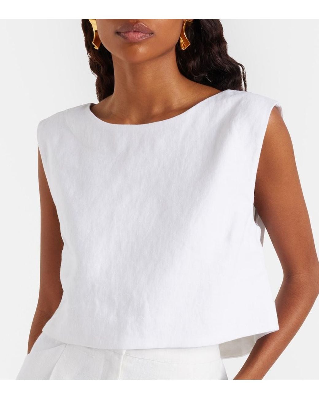 Posse White Martina Cropped Linen Top