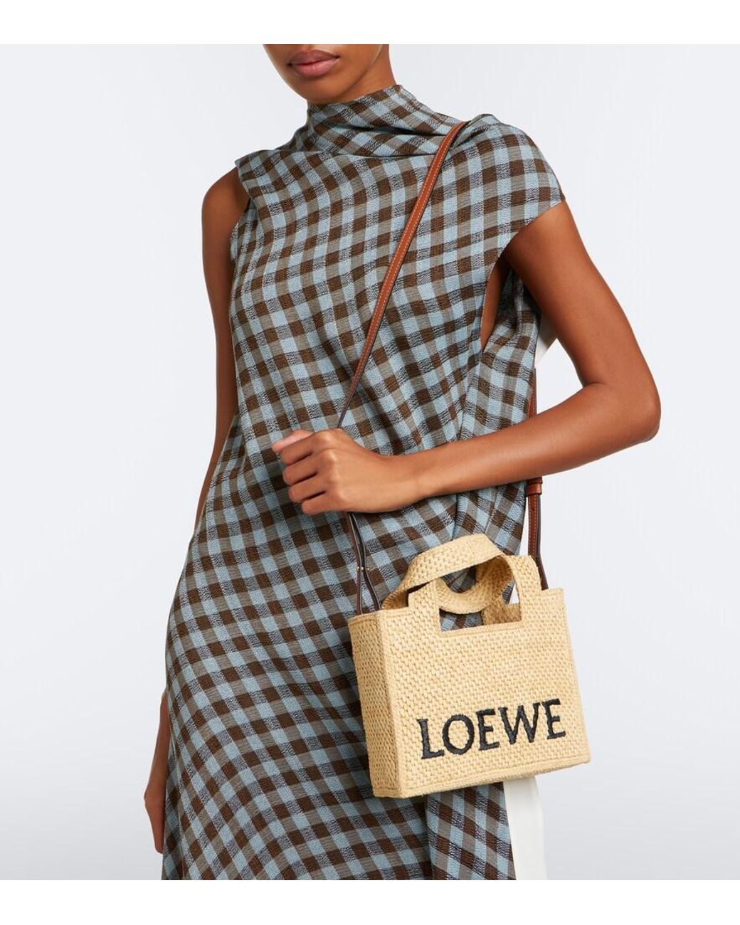 Loewe White Logo Mini Raffia Top-Handle Bag