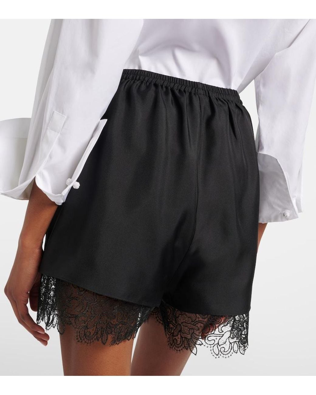 Rohe Black Lace-Trimmed Silk Shorts