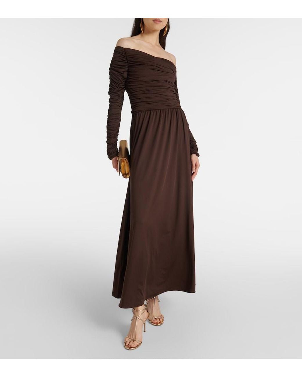 Altuzarra Brown Charlotte Off-Shoulder Jersey Maxi Dress