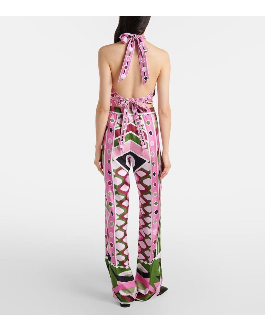 Emilio Pucci Red Vivara High-Rise Silk Wide-Leg Pants