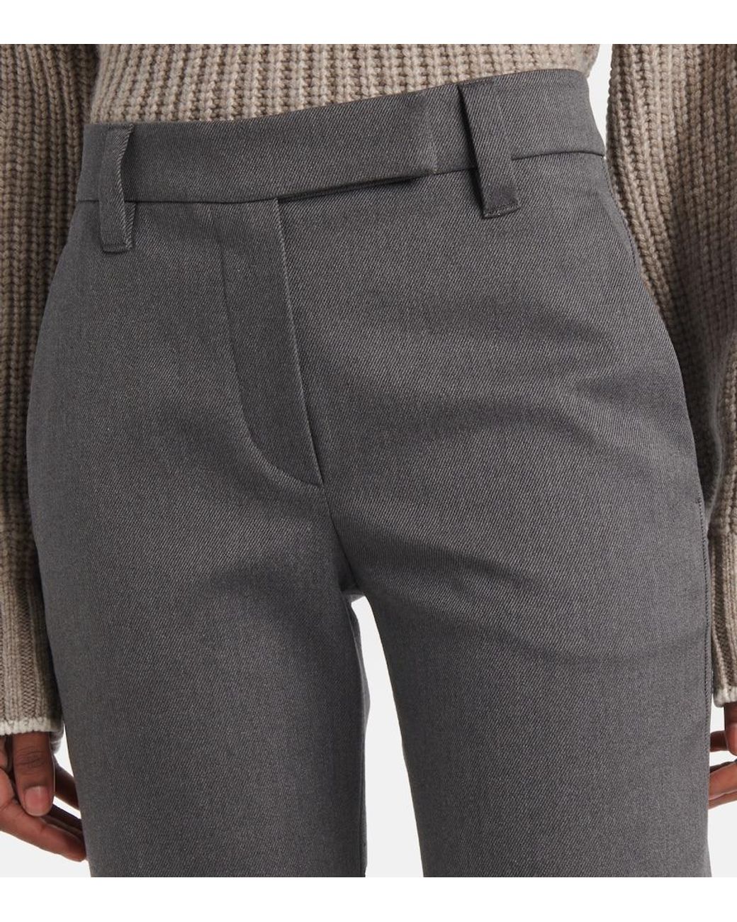 Brunello Cucinelli Gray Cotton-Blend Slim Pants