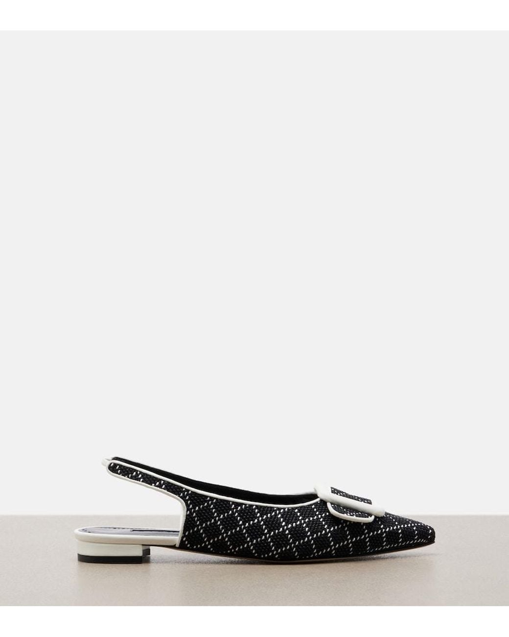 Manolo Blahnik Black Maylura Raffia-Effect Slingback Flats
