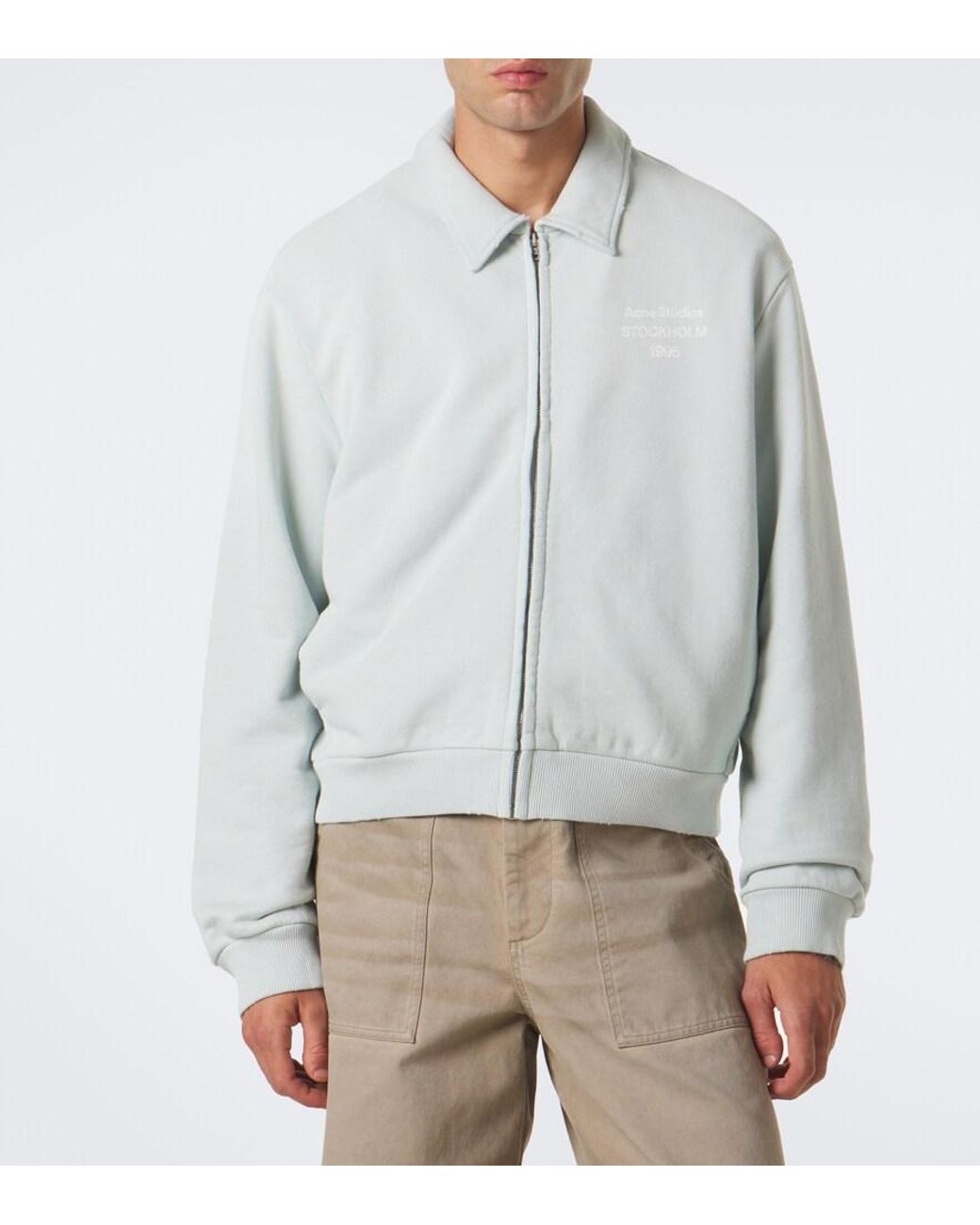 Acne Gray Logo Cotton-Blend Zip-Up Sweatshirt for men