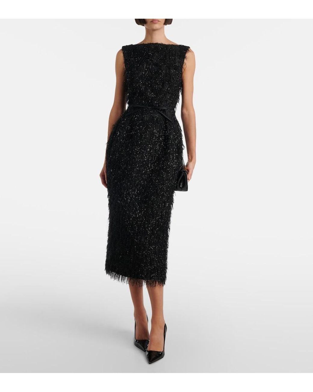 Erdem Black Lurex Fil Coupe Midi Dress