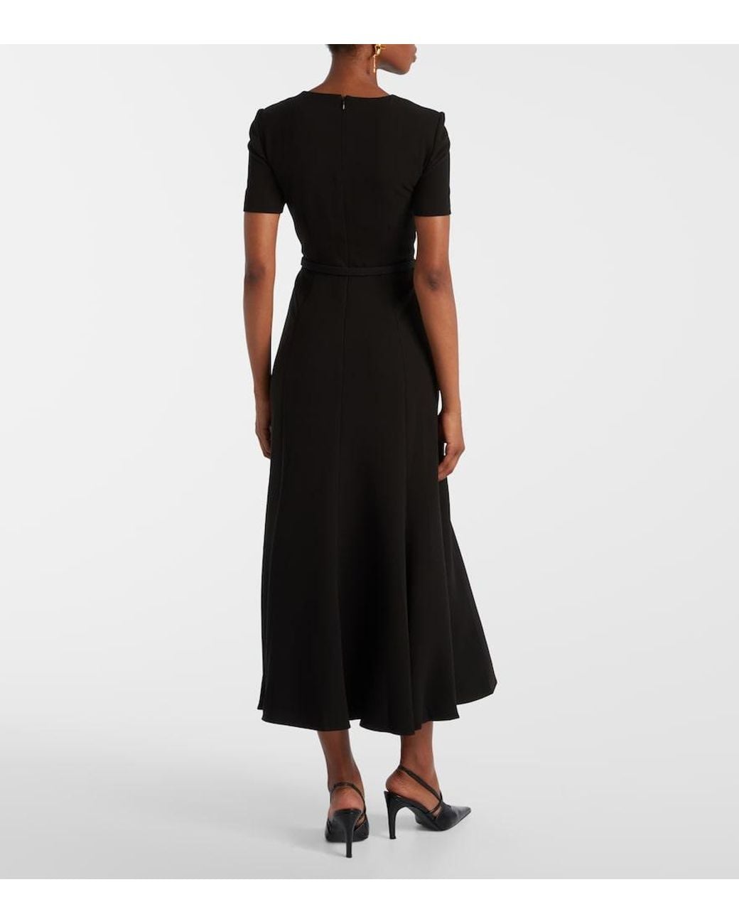 Roland Mouret Black Belted Crepe Midi Dress