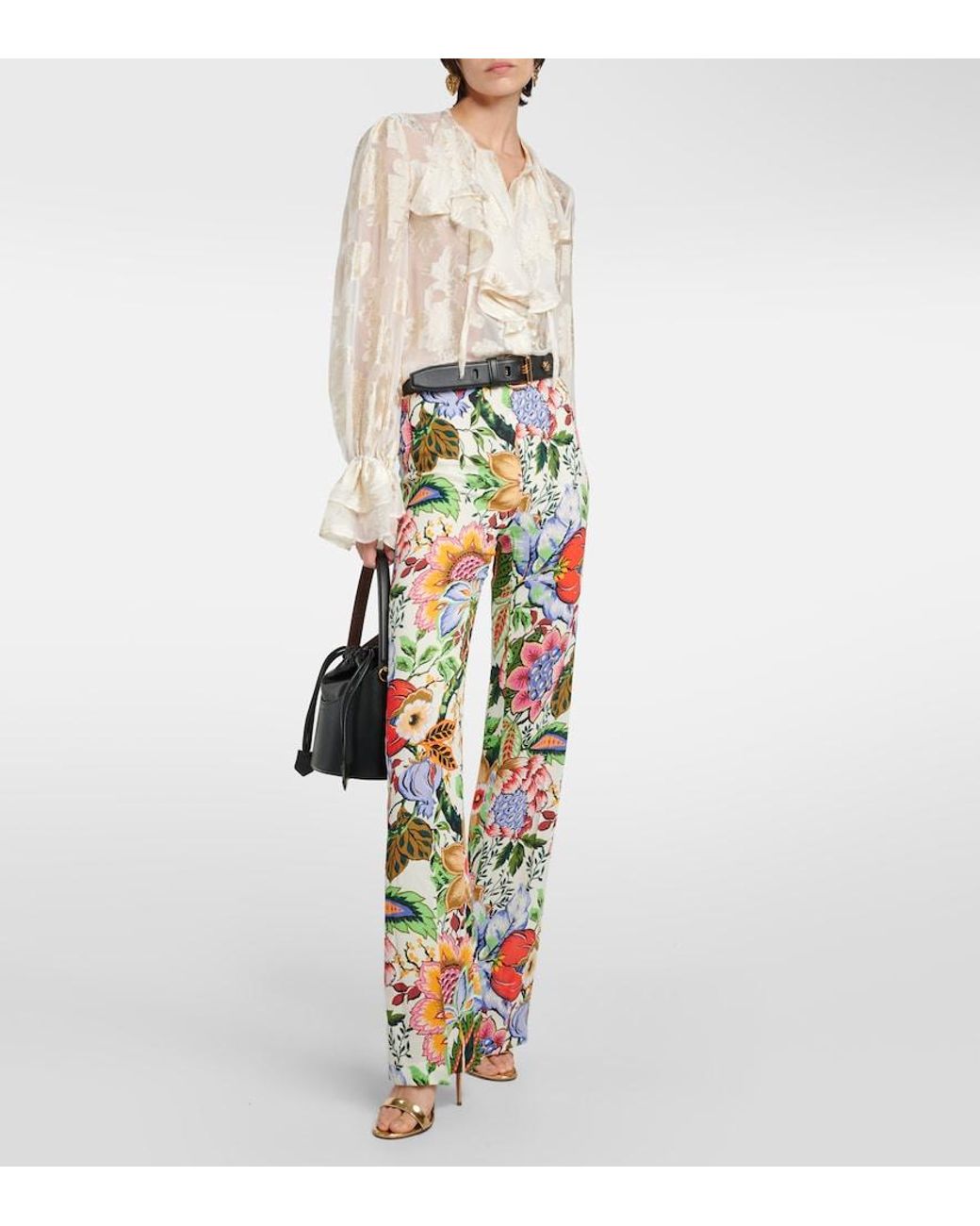 Etro White Printed Viscose Trousers