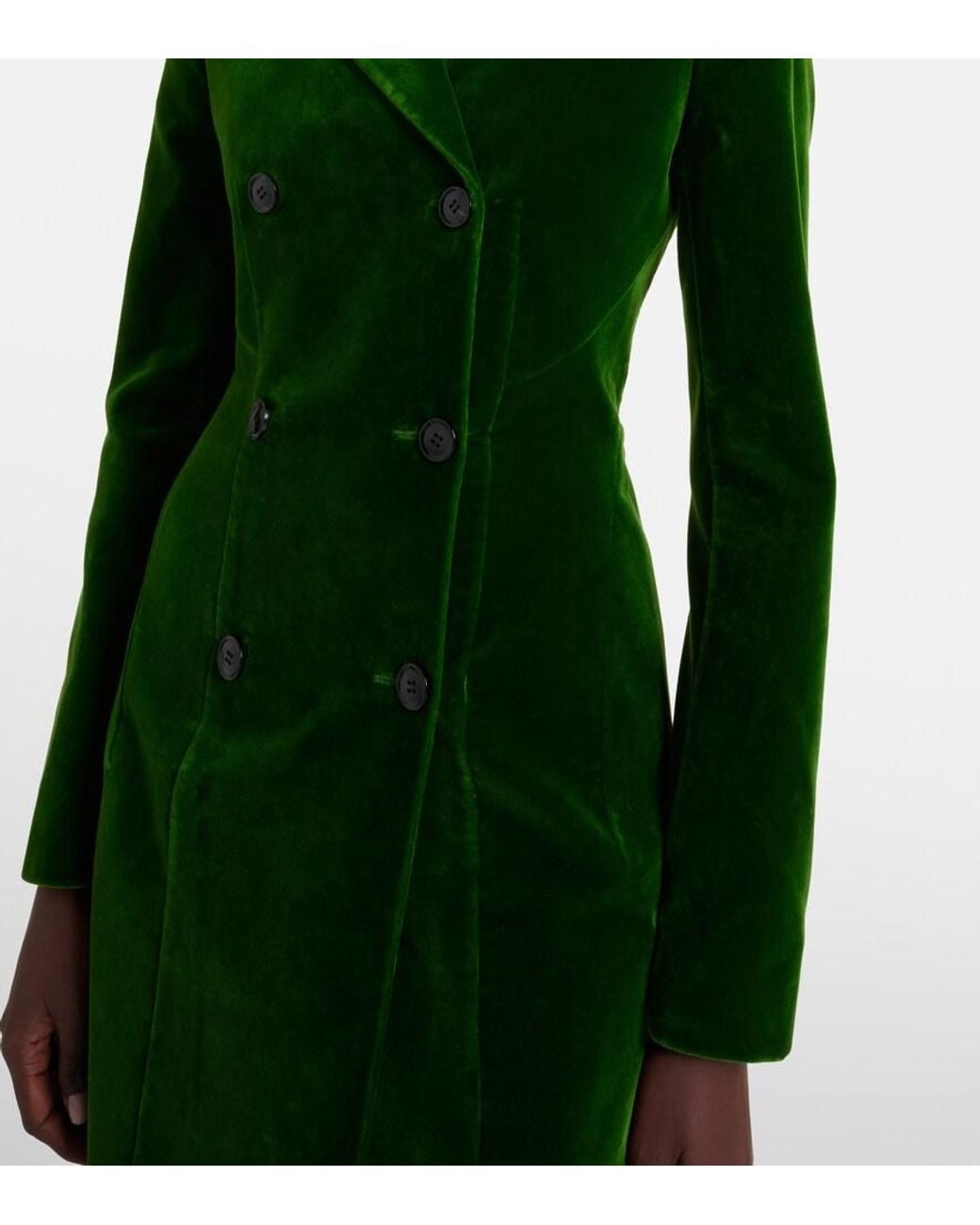 Alaïa Green Double-Breasted Cotton Velvet Coat