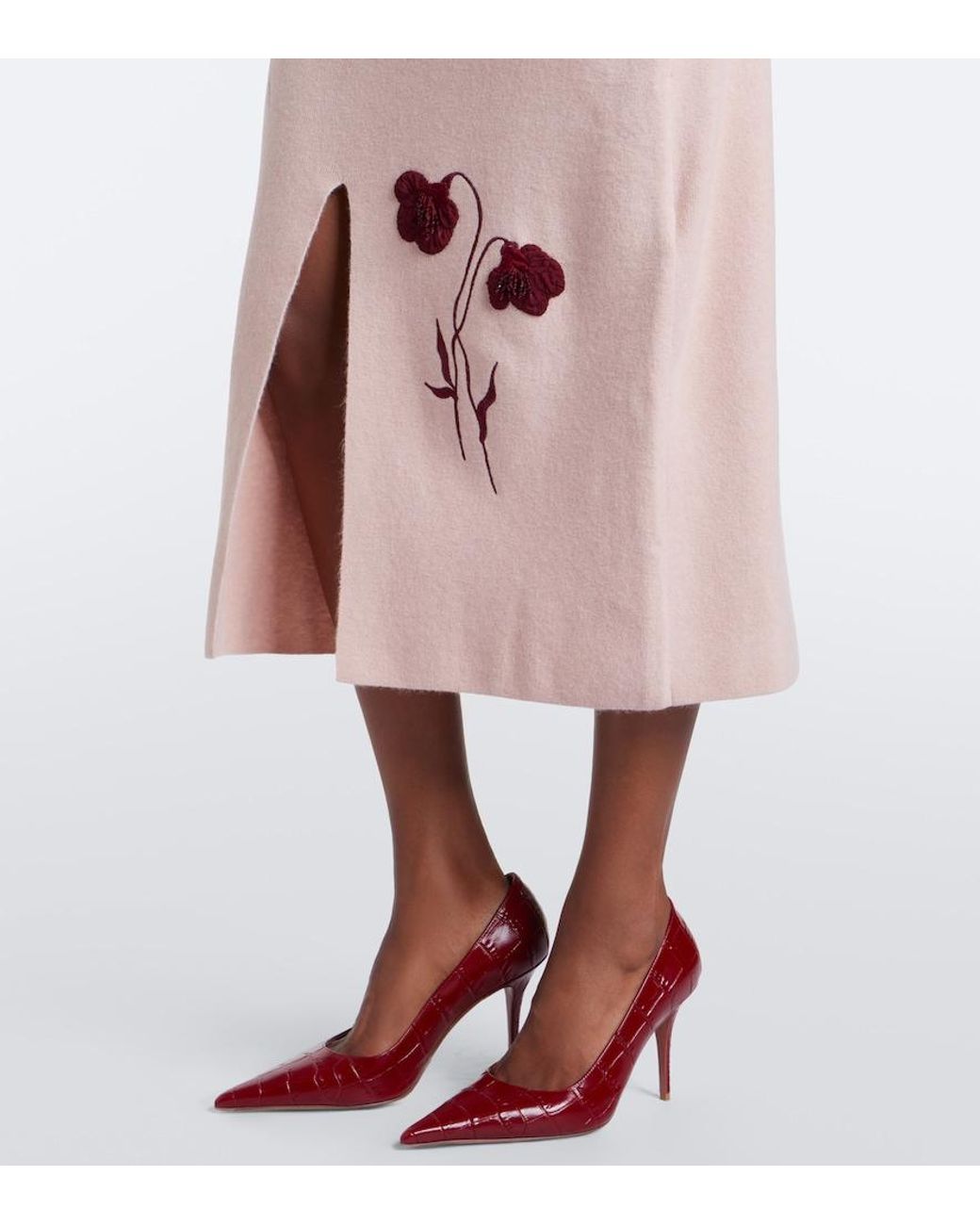 Erdem Pink Floral-Applique Knitted Midi Skirt