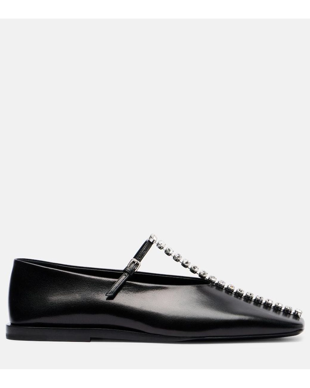 Jil Sander Black Crystal-Embellished Leather Ballet Flats