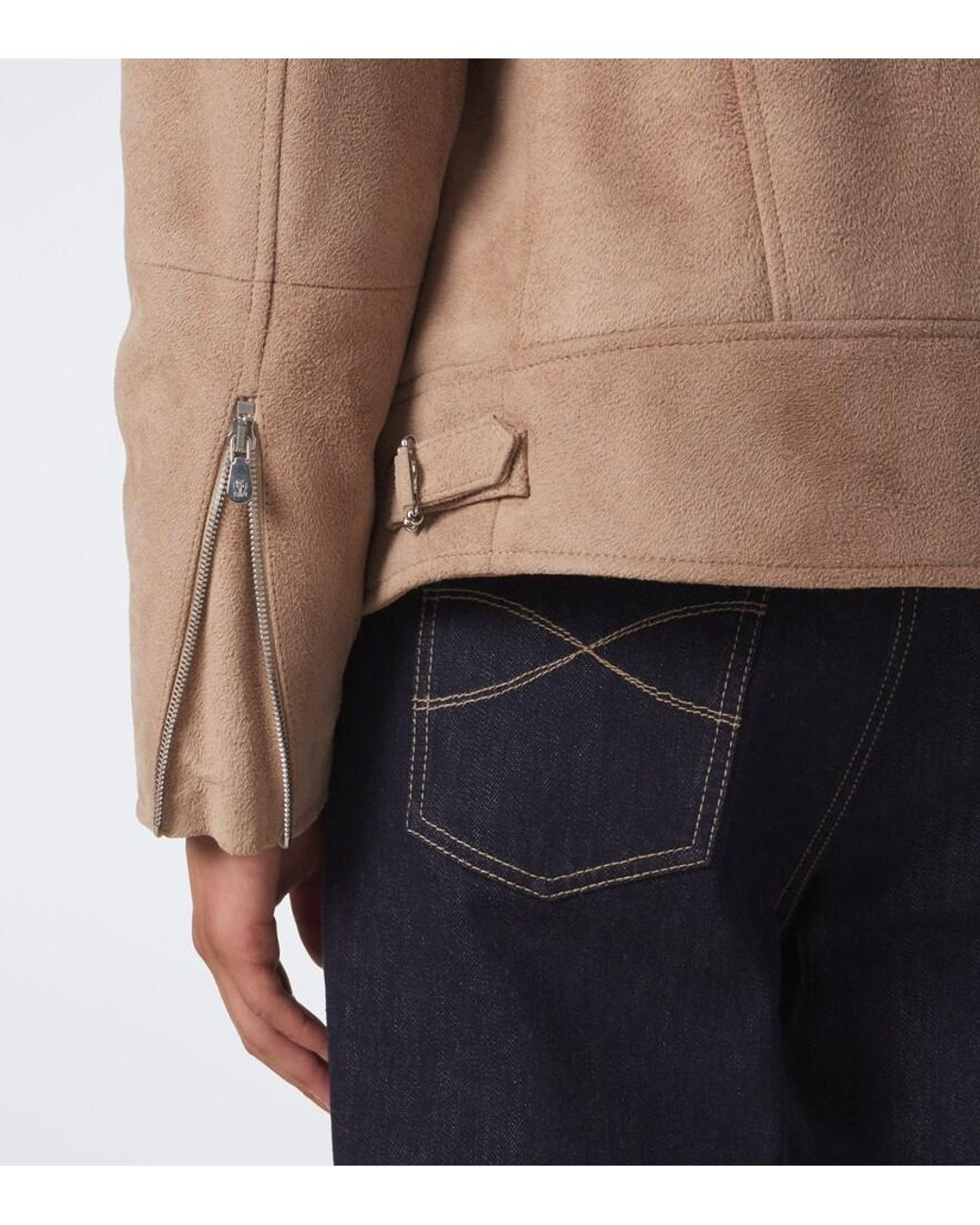 Brunello Cucinelli Natural Shearling-Trimmed Suede Biker for men