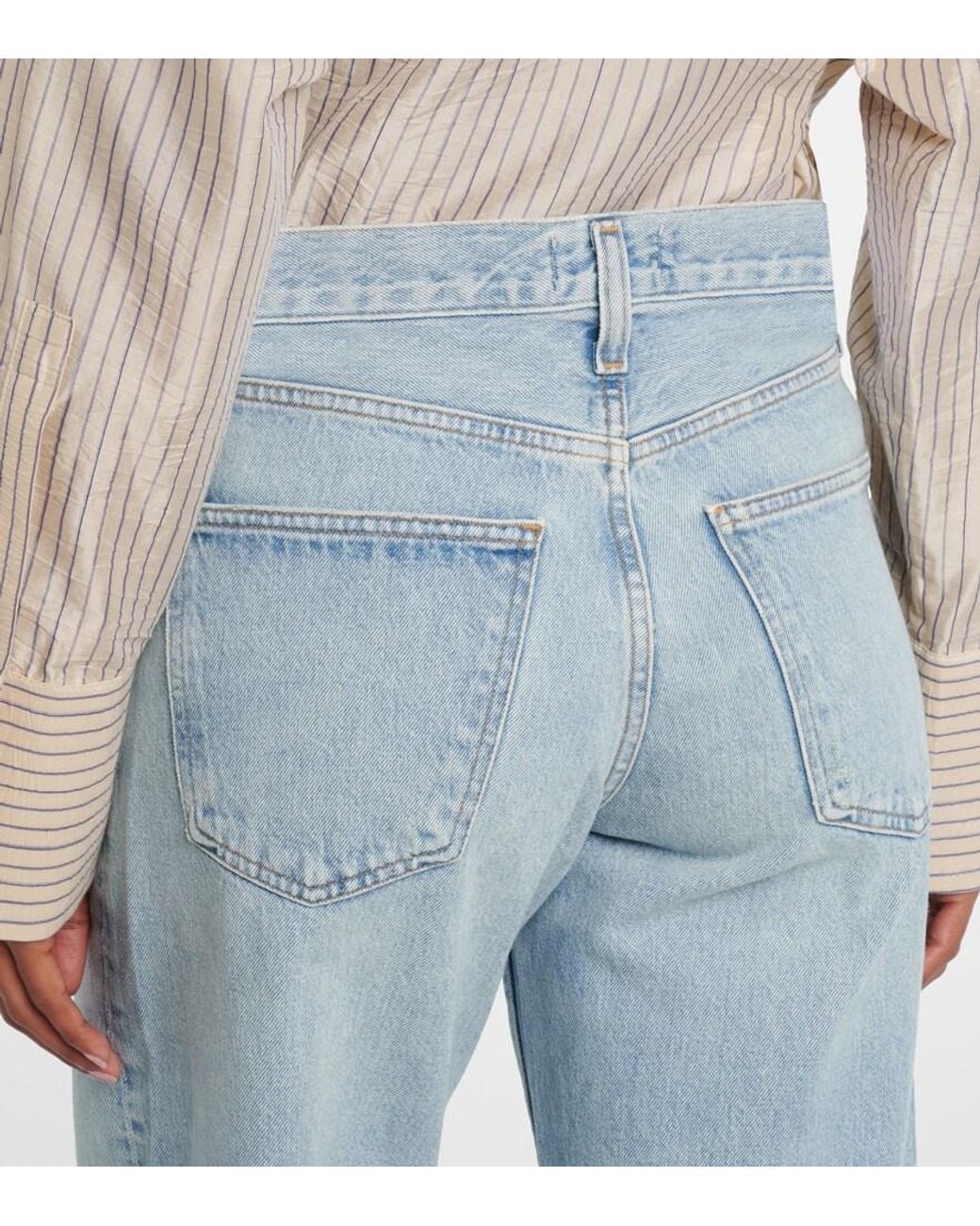 Agolde Blue Arc Cropped Mid-Rise Wide-Leg Jeans