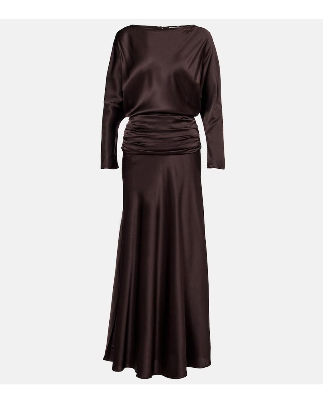 Staud Brown Freda Ruched Silk-Blend Gown