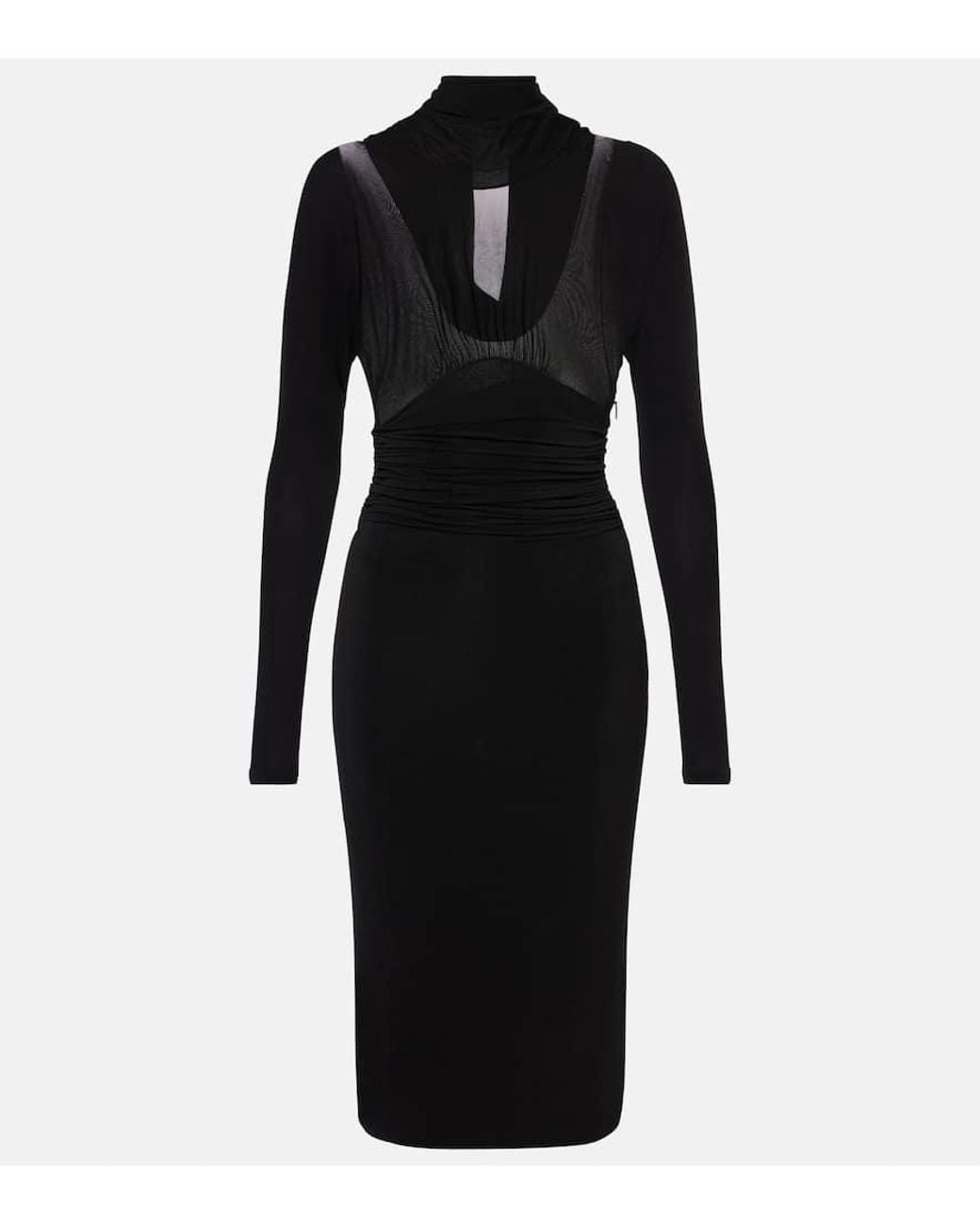 Vestido Midi De Punto Con Espalda Drapeada Saint Laurent de color Black