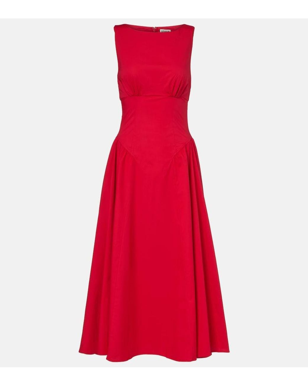 Staud Red Gwen Cotton Poplin Midi Dress