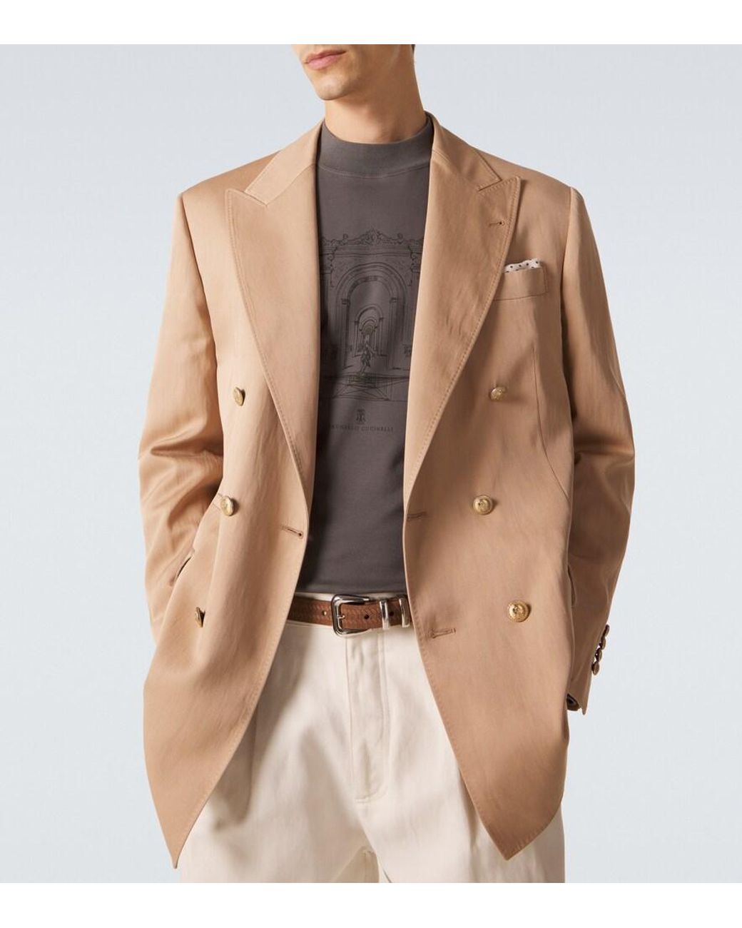 Brunello Cucinelli Brown Printed Cotton Jersey T-Shirt for men