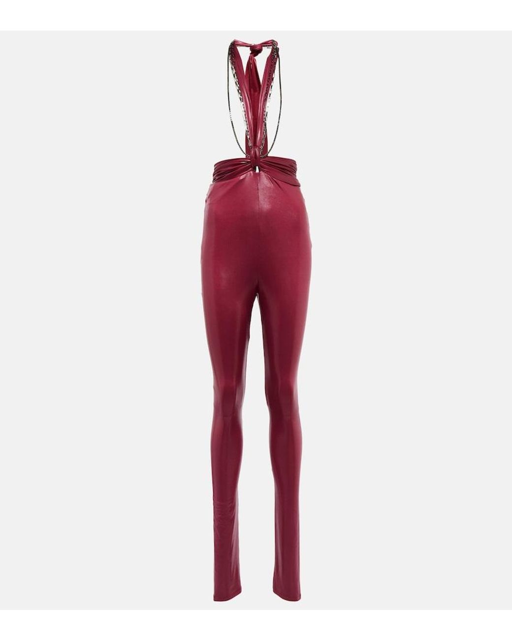 The Attico Red Ruby Chain-Trimmed Leggings