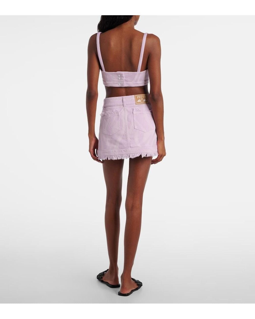 Emilio Pucci Pink Marmo Distressed Denim Bra Top