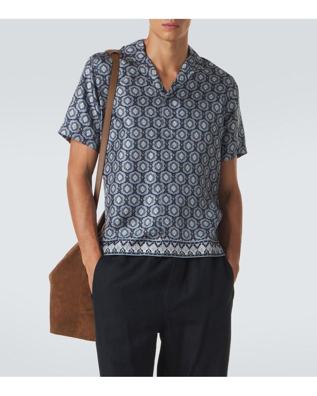Orlebar Brown Blue Maitan Printed Silk Shirt for men